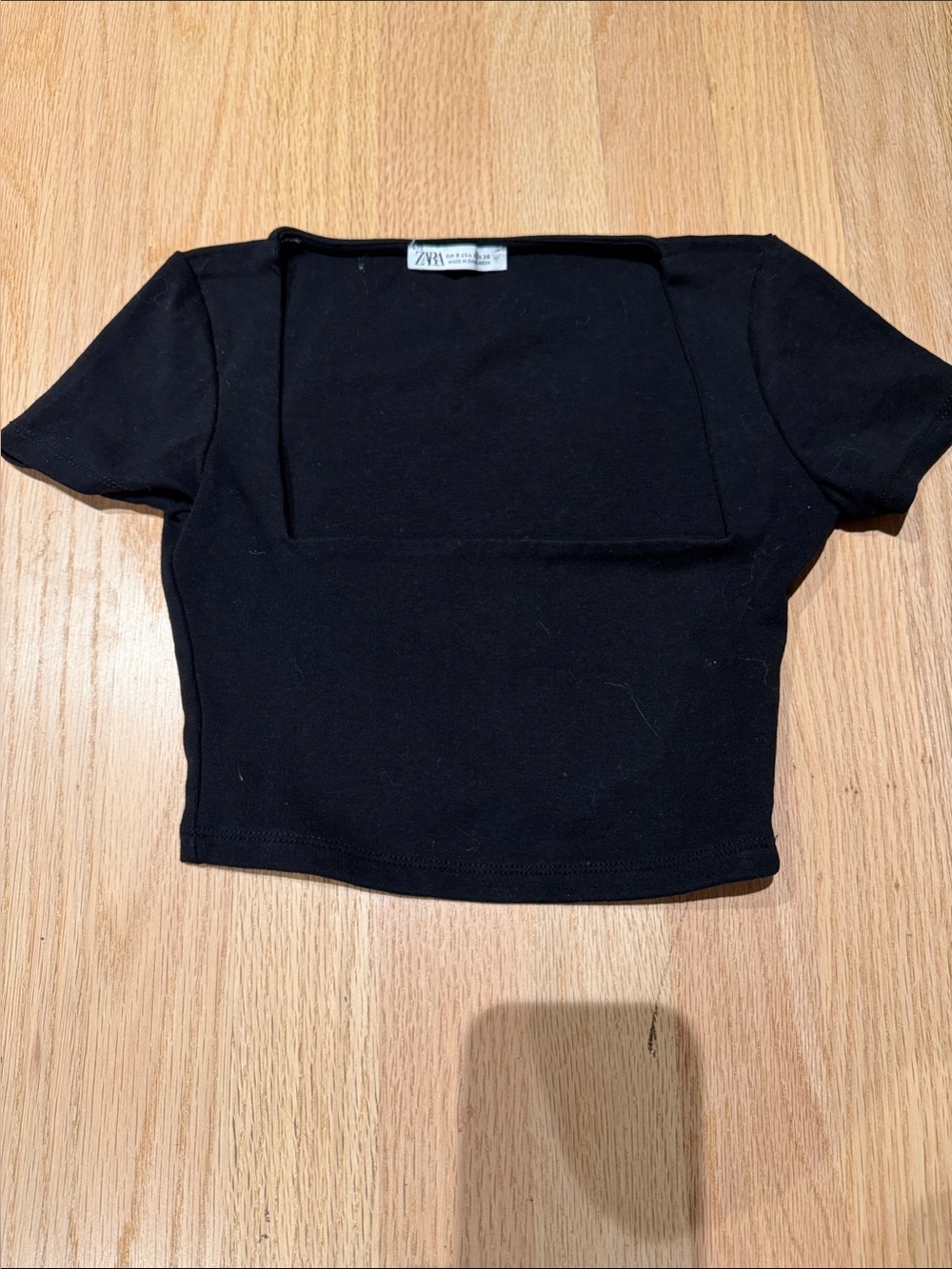 Zara Black Square-Neck Cropped Tee
